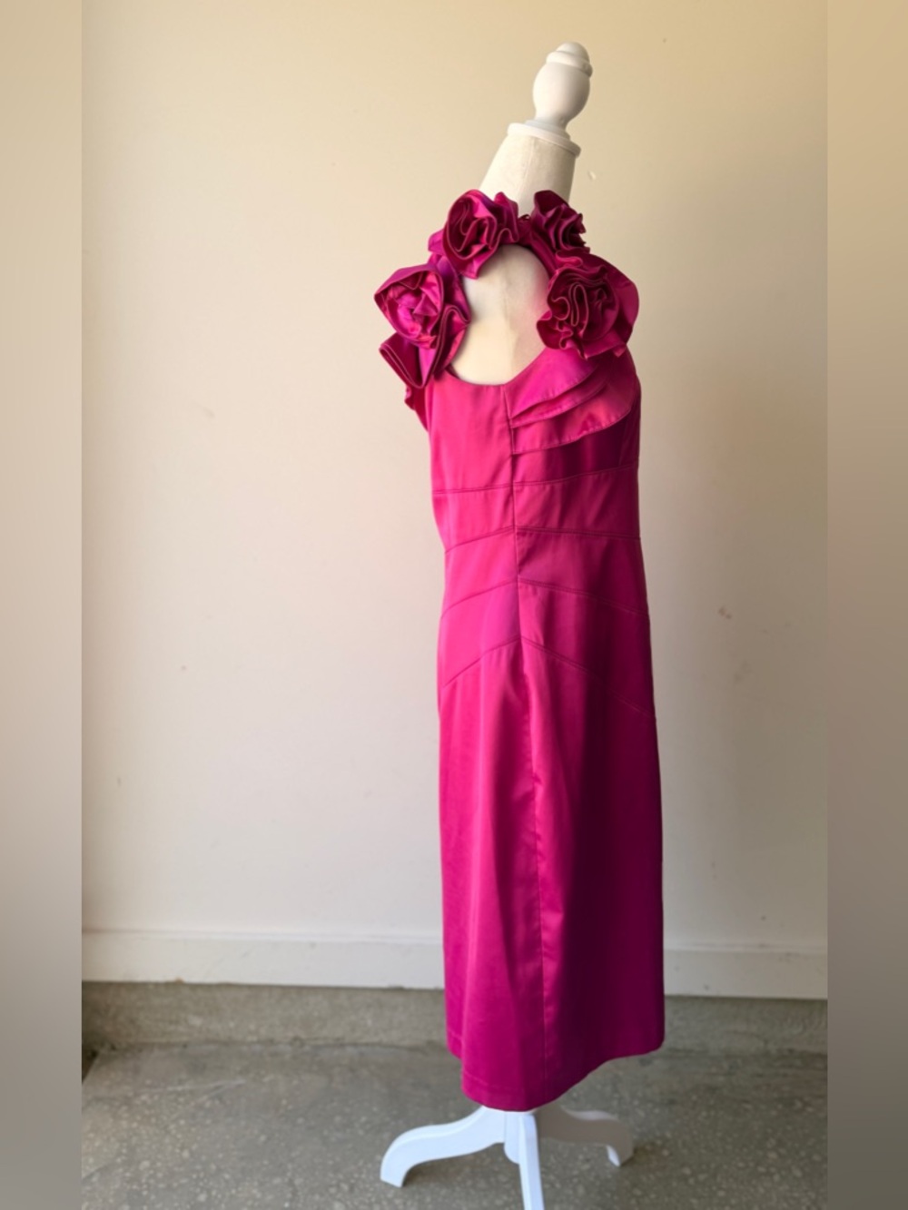 Jessica Simpson One-Shoulder Hot Pink Floral-Shoulder Dress - Picture 3 of 5